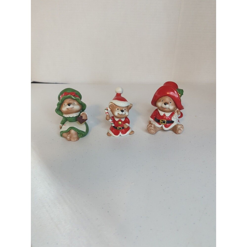 Vintage Homco Home Interiors Christmas Bear Family Set of 3 #5600